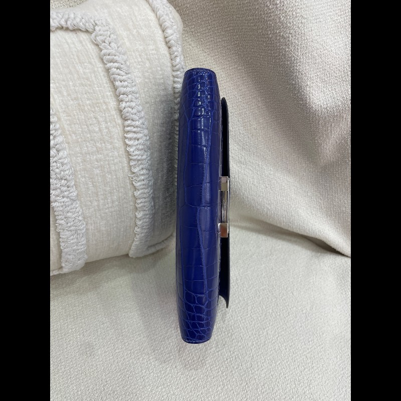 Hermes 康康 鱷魚 長款錢包 7T電光藍 銀扣-8