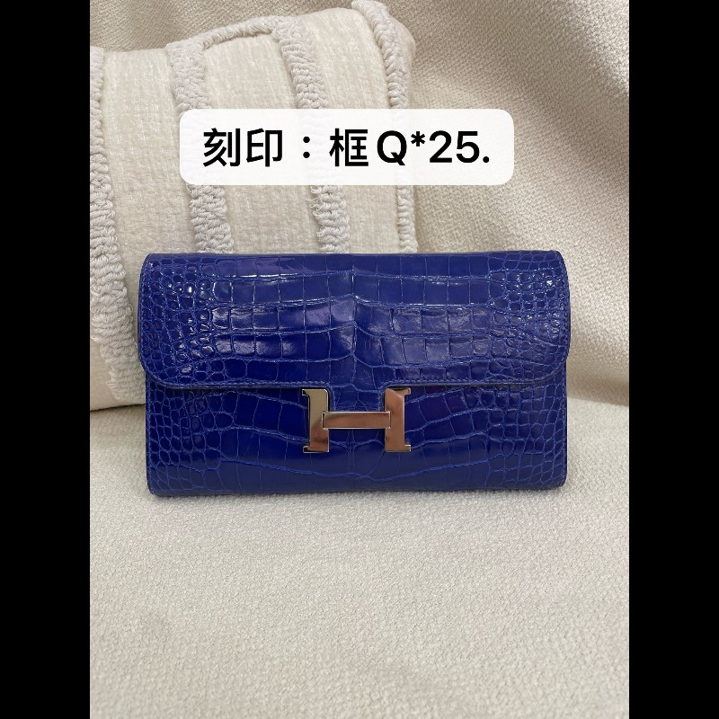 Hermes 康康 鱷魚 長款錢包 7T電光藍 銀扣-14
