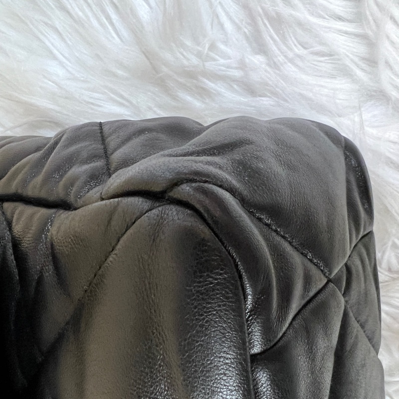 Chanel 黑羊皮大菱格紋19大型霧金釦三色鏈下蓋手提斜背包-6