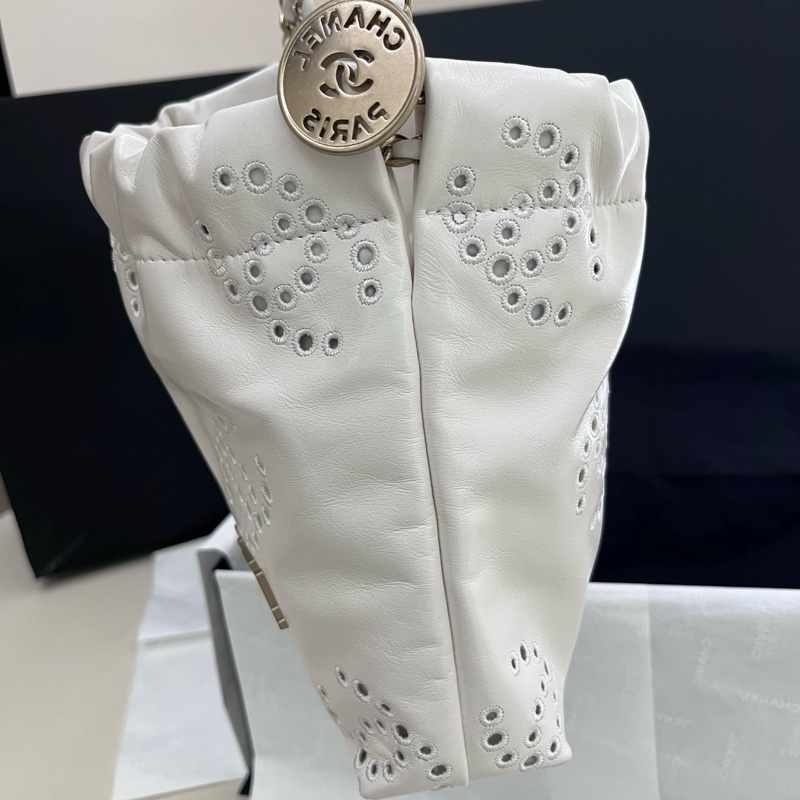 香奈兒CHANEL 25P 22bag mini鏤空白色金標迷你垃圾袋 單肩包 全新未使用 25年-3
