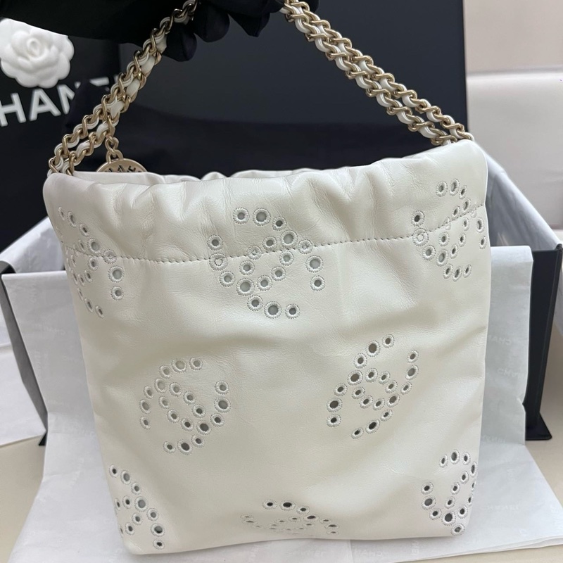 香奈兒CHANEL 25P 22bag mini鏤空白色金標迷你垃圾袋 單肩包 全新未使用 25年-4