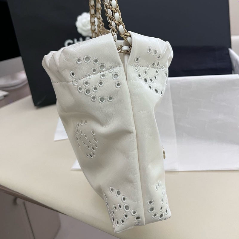 香奈兒CHANEL 25P 22bag mini鏤空白色金標迷你垃圾袋 單肩包 全新未使用 25年-5