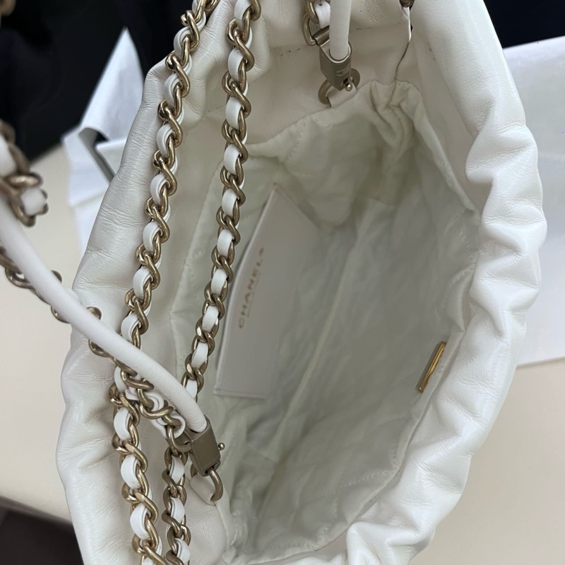 香奈兒CHANEL 25P 22bag mini鏤空白色金標迷你垃圾袋 單肩包 全新未使用 25年-7