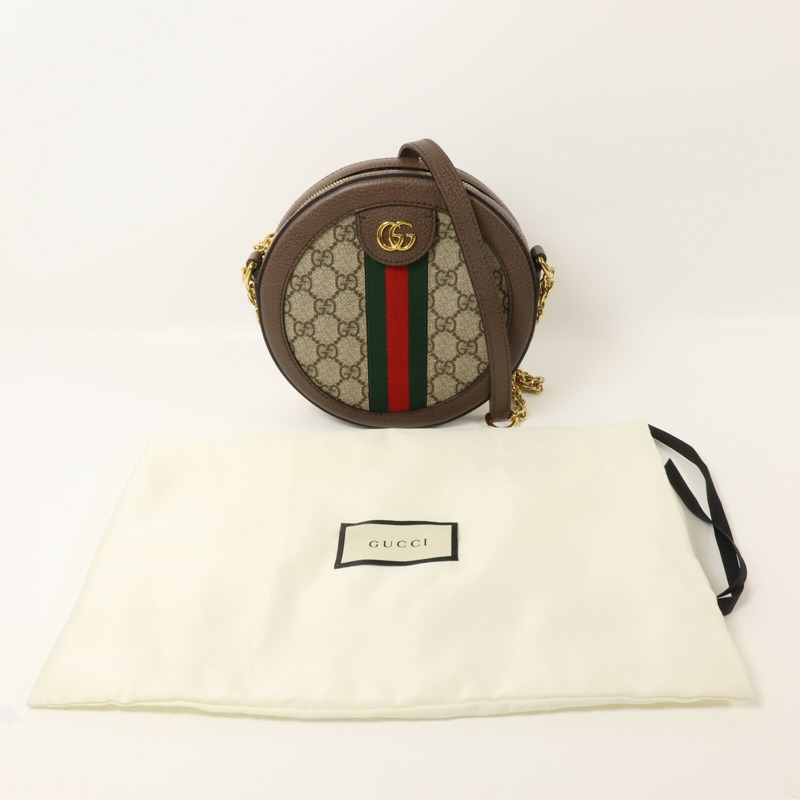 GUCCI 塗層帆布Ophidia GG Mini Round鏈帶肩背袋-9