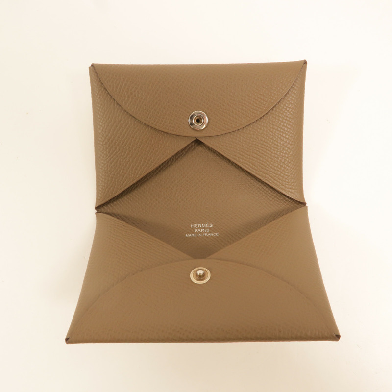HERMES Epsom皮革Calvi卡片套Etoupe-6