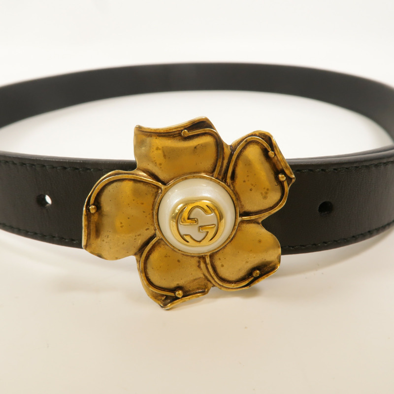 GUCCI 牛皮皮革Metal Flower Leather Belt皮帶-4