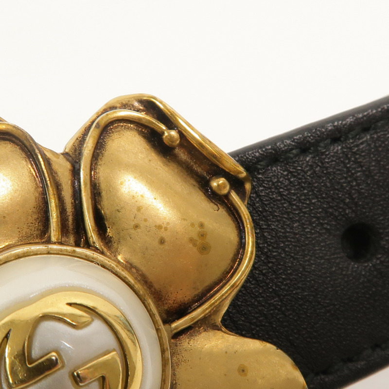 GUCCI 牛皮皮革Metal Flower Leather Belt皮帶-8