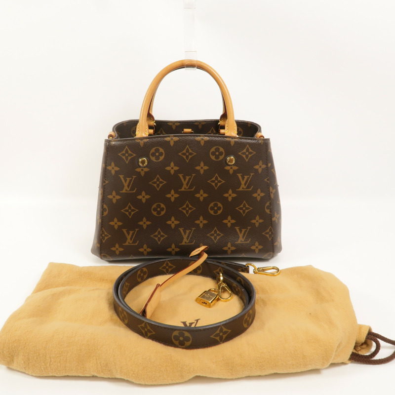 LOUIS VUITTON Monogram Montaigne BB手挽肩背兩用袋棕色-10