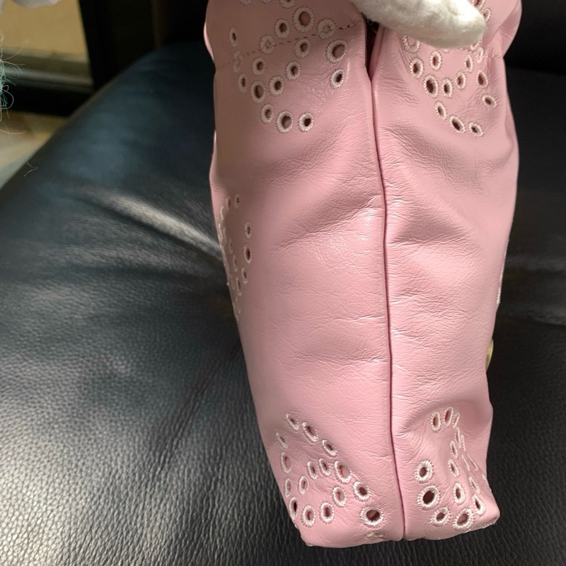 🌸香奈兒Chanel25P新款櫻花粉鏤空手提包單肩包mini 18cm 22bag 金扣-3