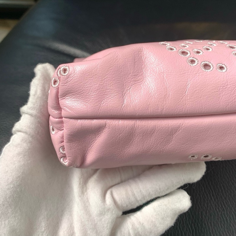🌸香奈兒Chanel25P新款櫻花粉鏤空手提包單肩包mini 18cm 22bag 金扣-4