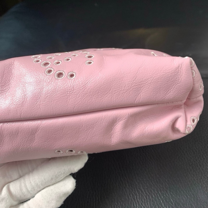🌸香奈兒Chanel25P新款櫻花粉鏤空手提包單肩包mini 18cm 22bag 金扣-5