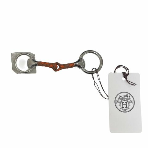 HERMES 愛馬仕 MORS TRESSE CUIR 絲巾扣 皮革/合金 橘色系 銀釦