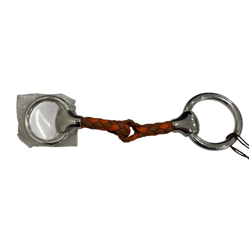 HERMES 愛馬仕 MORS TRESSE CUIR 絲巾扣 皮革/合金 橘色系 銀釦-1