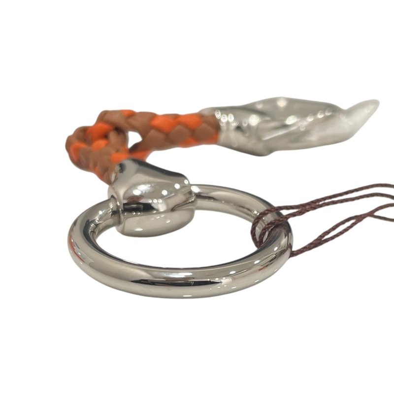 HERMES 愛馬仕 MORS TRESSE CUIR 絲巾扣 皮革/合金 橘色系 銀釦-2