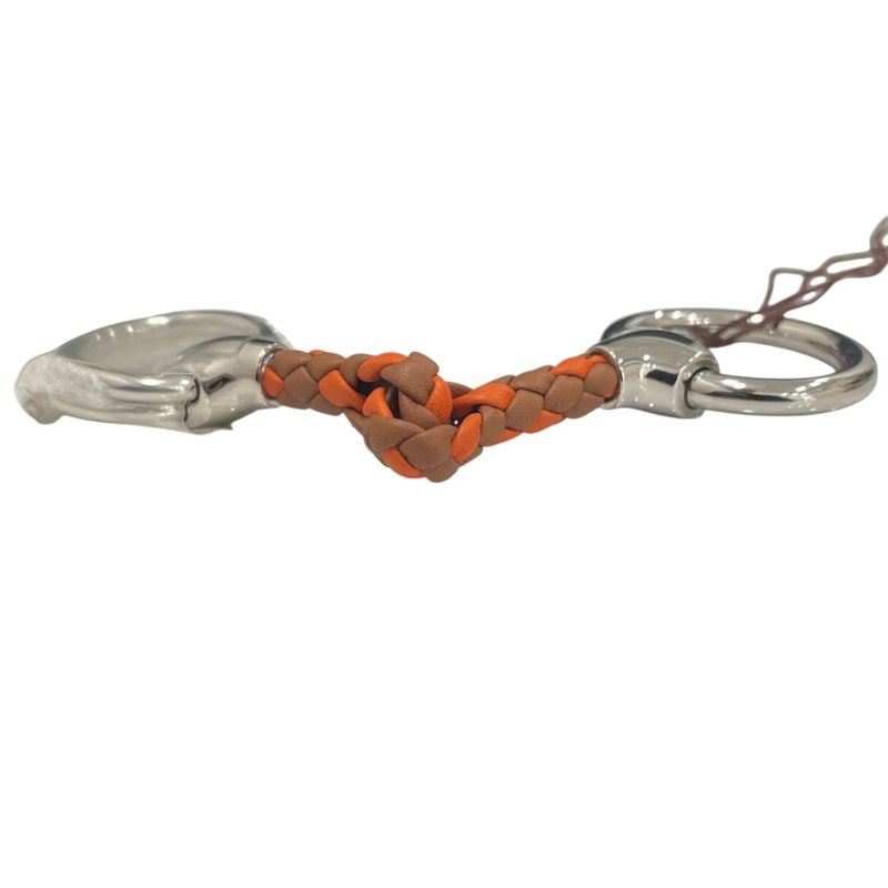 HERMES 愛馬仕 MORS TRESSE CUIR 絲巾扣 皮革/合金 橘色系 銀釦-5