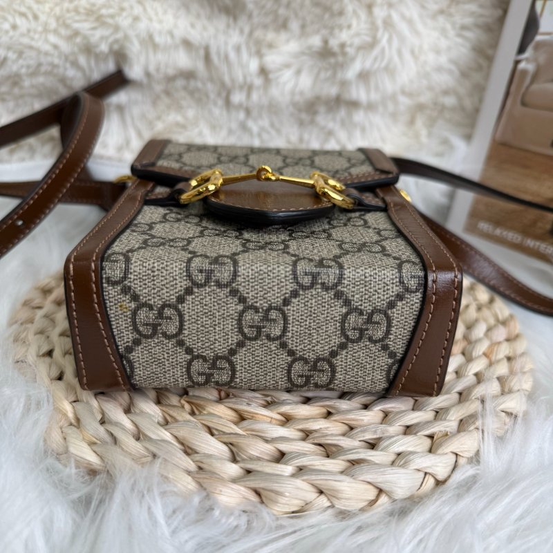 GUCCI 1955 Horsebit 手機包 烏木色拼棕色 老花 塗層帆布拼牛皮 mini-5