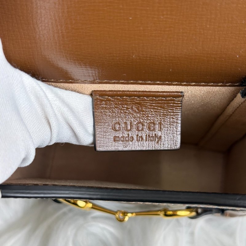 GUCCI 1955 Horsebit 手機包 烏木色拼棕色 老花 塗層帆布拼牛皮 mini-7