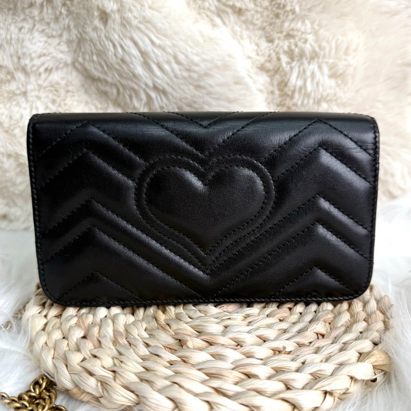 GUCCI 馬蒙 Marmont 黑色 波浪紋 牛皮 mini 18 銜縫金扣-2
