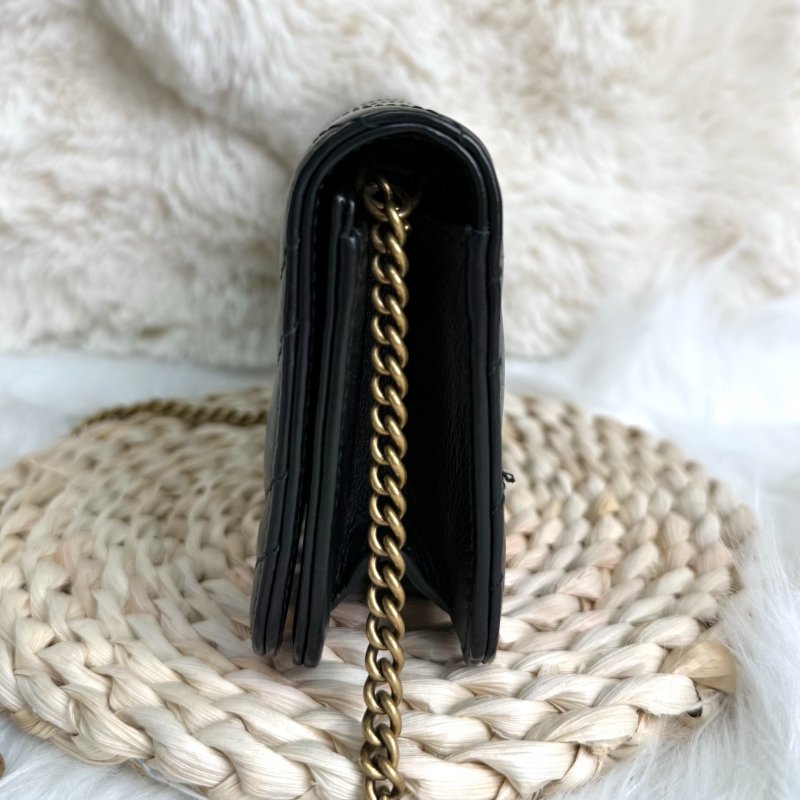 GUCCI 馬蒙 Marmont 黑色 波浪紋 牛皮 mini 18 銜縫金扣-3