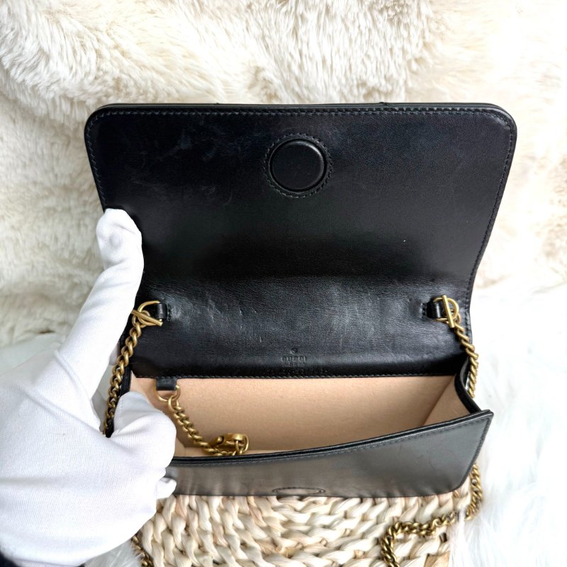 GUCCI 馬蒙 Marmont 黑色 波浪紋 牛皮 mini 18 銜縫金扣-6