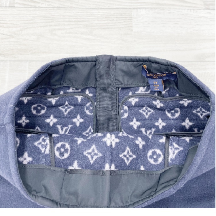 LOUIS VUITTON Wool Zip Skirt Wool Navy #34-2