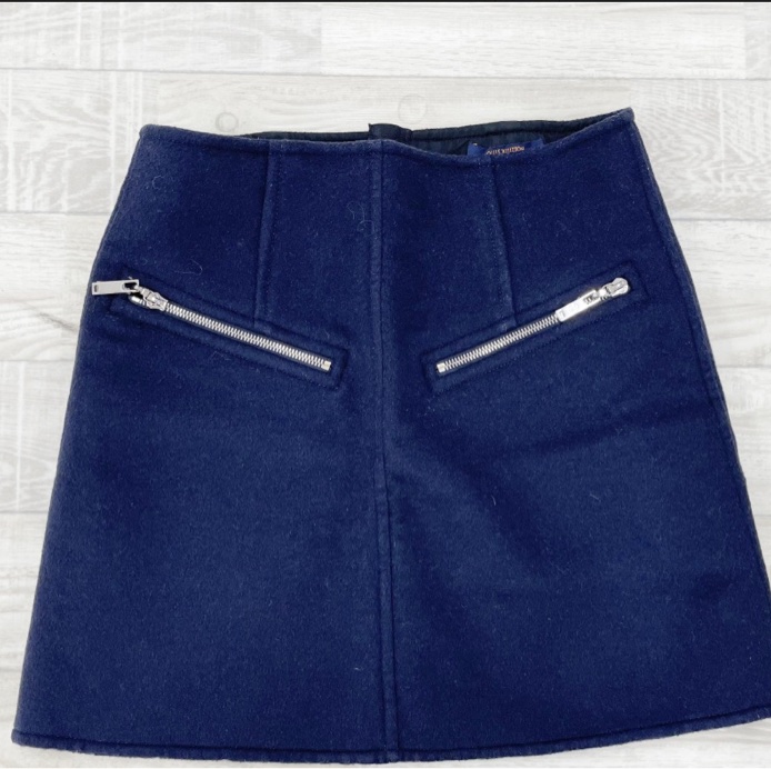 LOUIS VUITTON Wool Zip Skirt Wool Navy #34-6