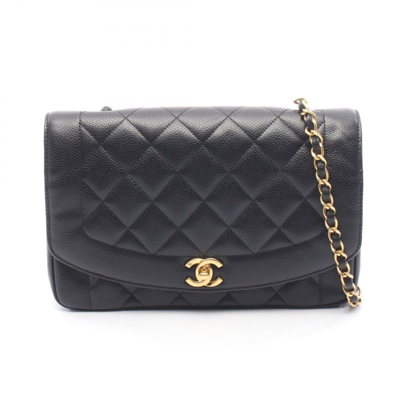 香奈兒 (CHANEL) 絎縫 Diana 翻蓋單肩包 A01165 黑色皮革 二手 女士 金色五金-0