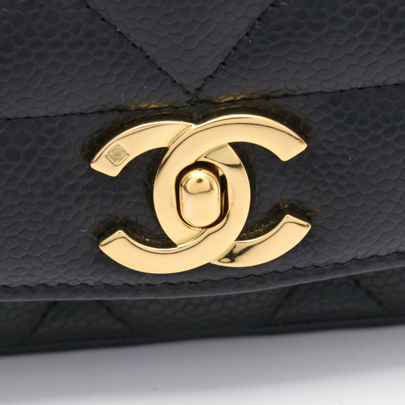 香奈兒 (CHANEL) 絎縫 Diana 翻蓋單肩包 A01165 黑色皮革 二手 女士 金色五金-9