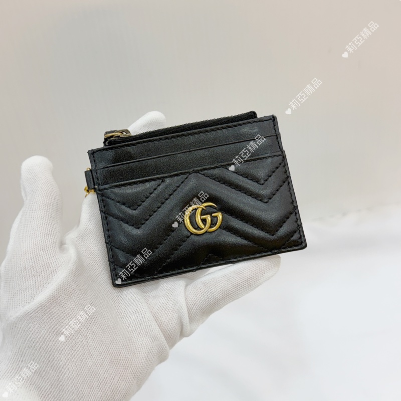 莉亞精品♡ Gucci 鑰匙扣卡夾黑金 二手美品-1