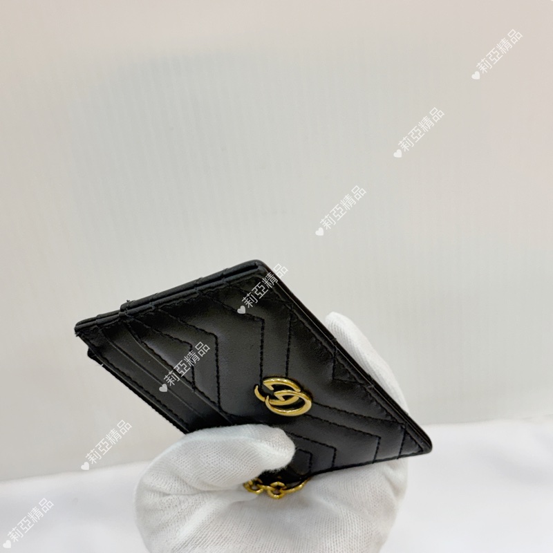 莉亞精品♡ Gucci 鑰匙扣卡夾黑金 二手美品-10