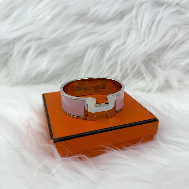 Hermès H手鐲 寬版 櫻花粉 銀扣-0