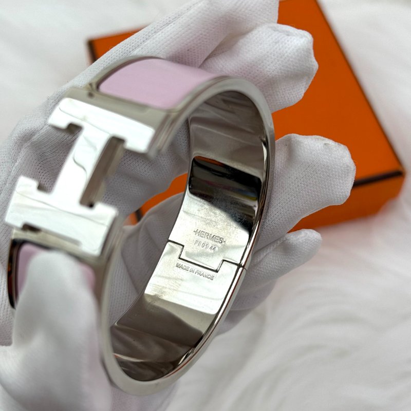 Hermès H手鐲 寬版 櫻花粉 銀扣-1
