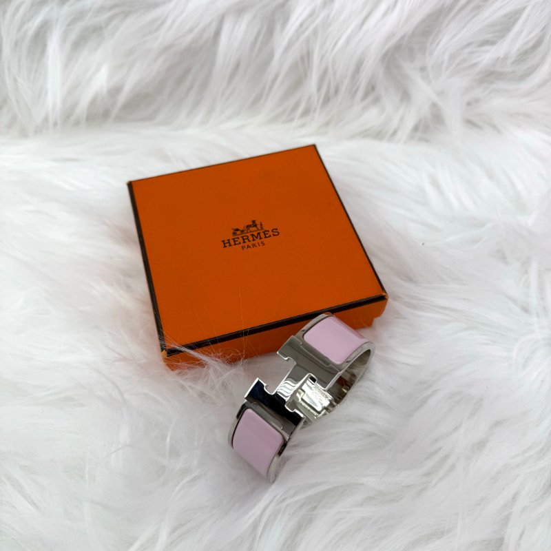 Hermès H手鐲 寬版 櫻花粉 銀扣-2