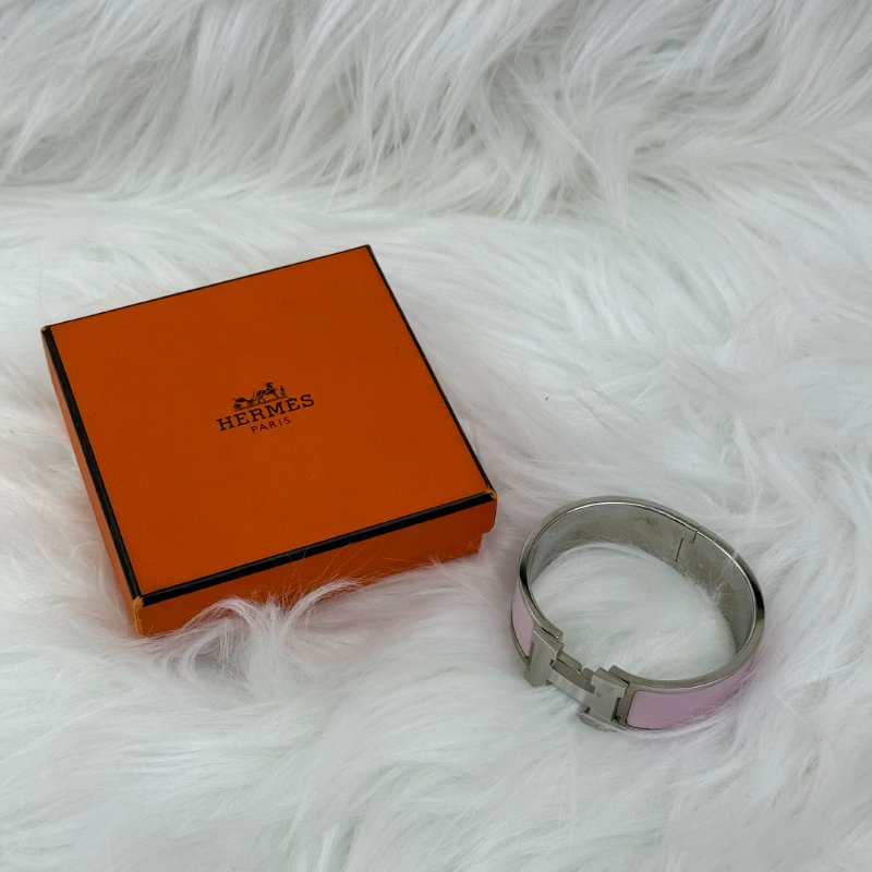 Hermès H手鐲 寬版 櫻花粉 銀扣-3