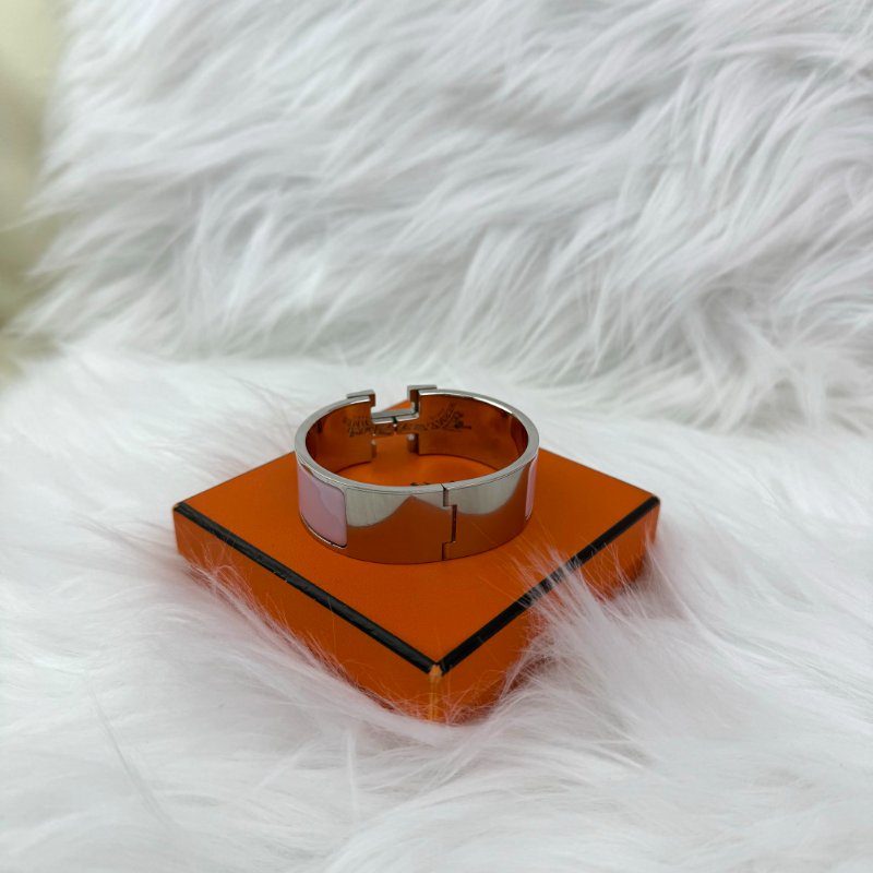 Hermès H手鐲 寬版 櫻花粉 銀扣-4