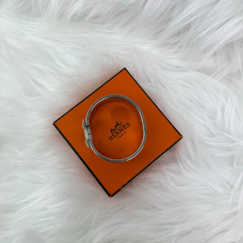 Hermès H手鐲 寬版 櫻花粉 銀扣-5