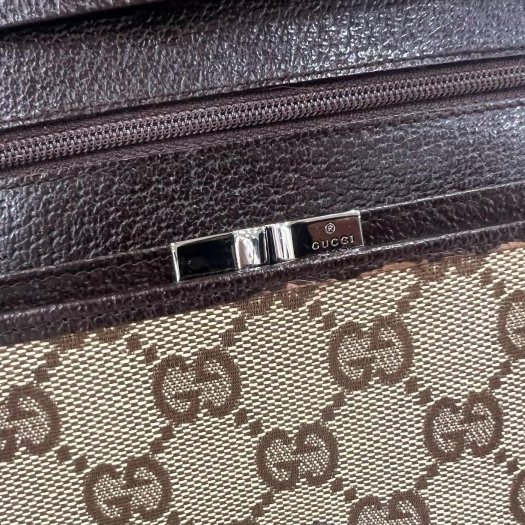 東區正精品㊣GUCCI 115100 咖啡色帆布釦子蝴蝶扣長夾皮夾 RA1867-13