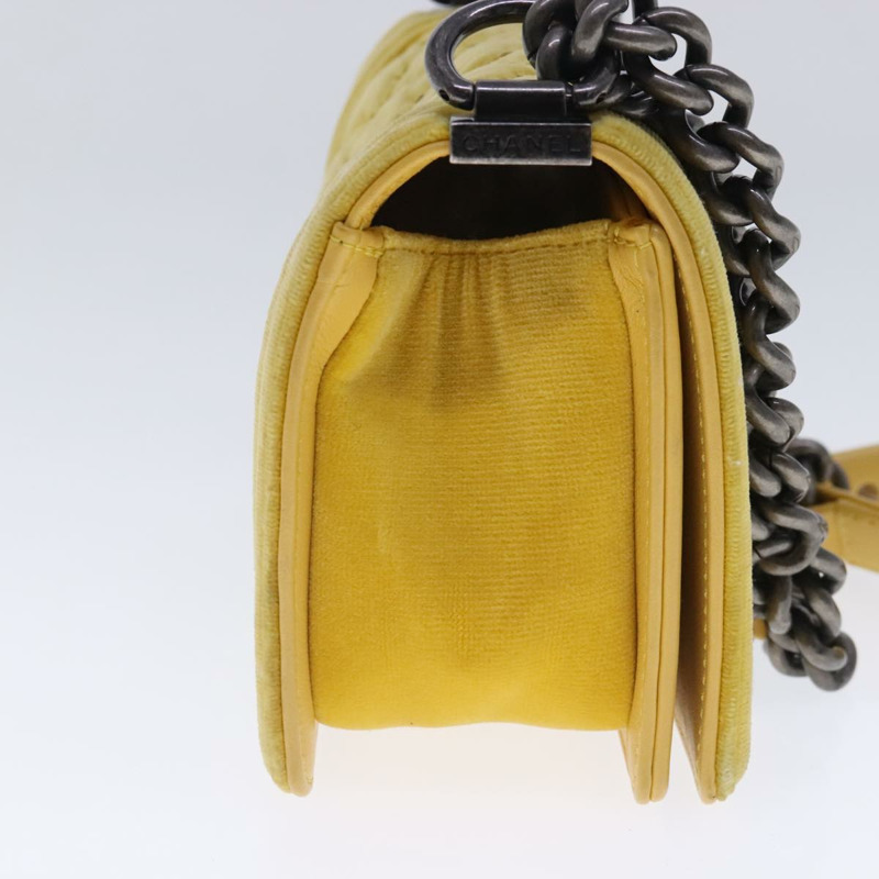 【日本直送】香奈兒 Matelasse 20 鏈條 Boy Chanel 肩背包 天鵝絨 黃色 CC 正品 94468V-2