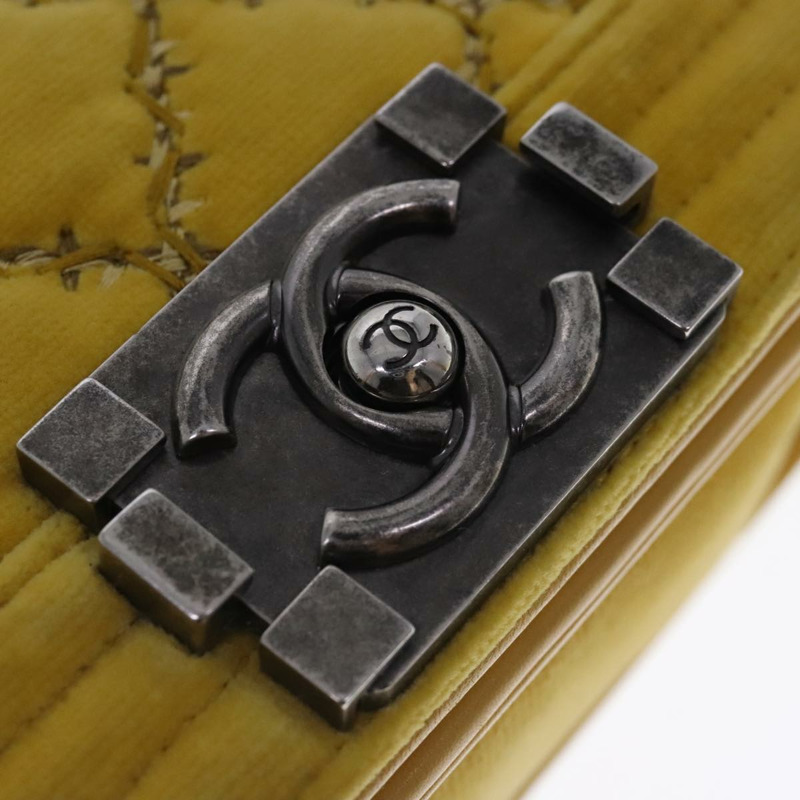 【日本直送】香奈兒 Matelasse 20 鏈條 Boy Chanel 肩背包 天鵝絨 黃色 CC 正品 94468V-17