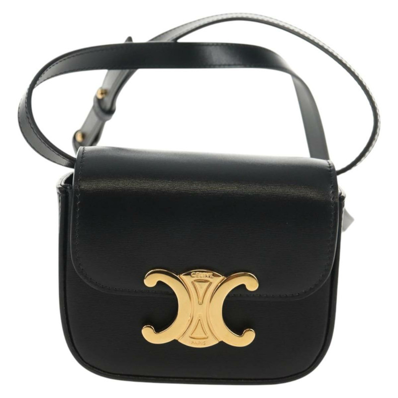 【日本直送】CELINE 迷你 Triomphe 單肩包 黑色金色皮革 Auth TR156-0
