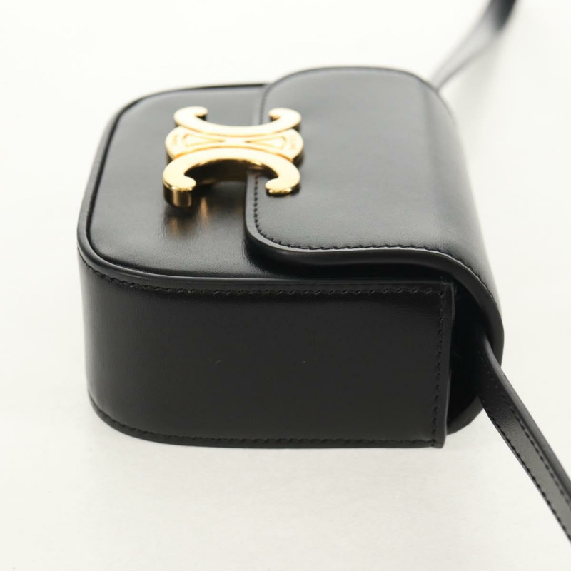 【日本直送】CELINE 迷你 Triomphe 單肩包 黑色金色皮革 Auth TR156-3