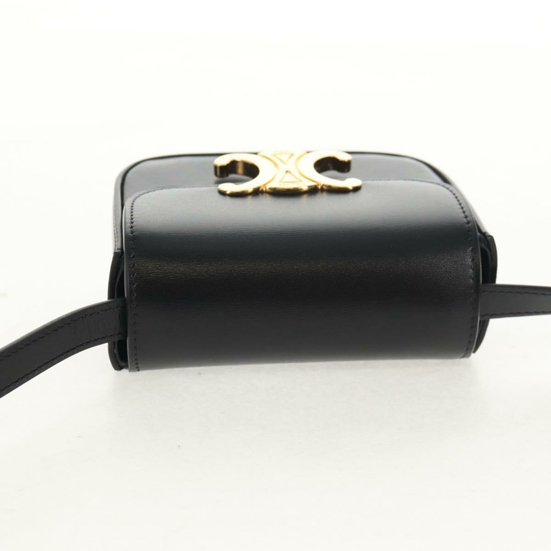 【日本直送】CELINE 迷你 Triomphe 單肩包 黑色金色皮革 Auth TR156-4