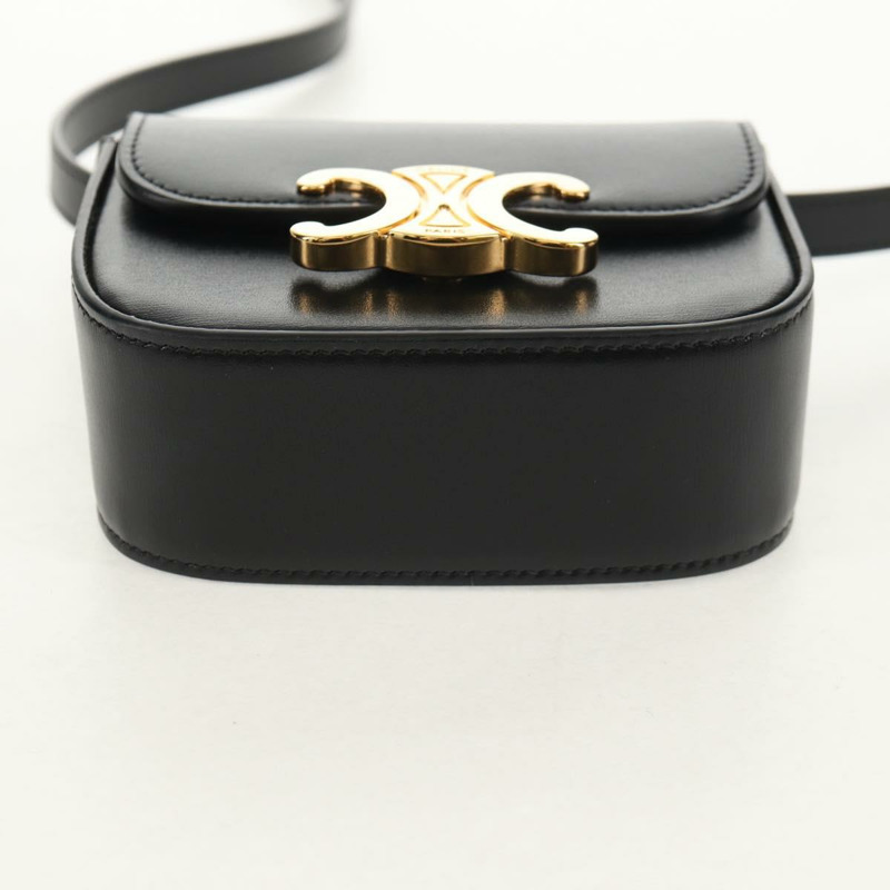 【日本直送】CELINE 迷你 Triomphe 單肩包 黑色金色皮革 Auth TR156-8