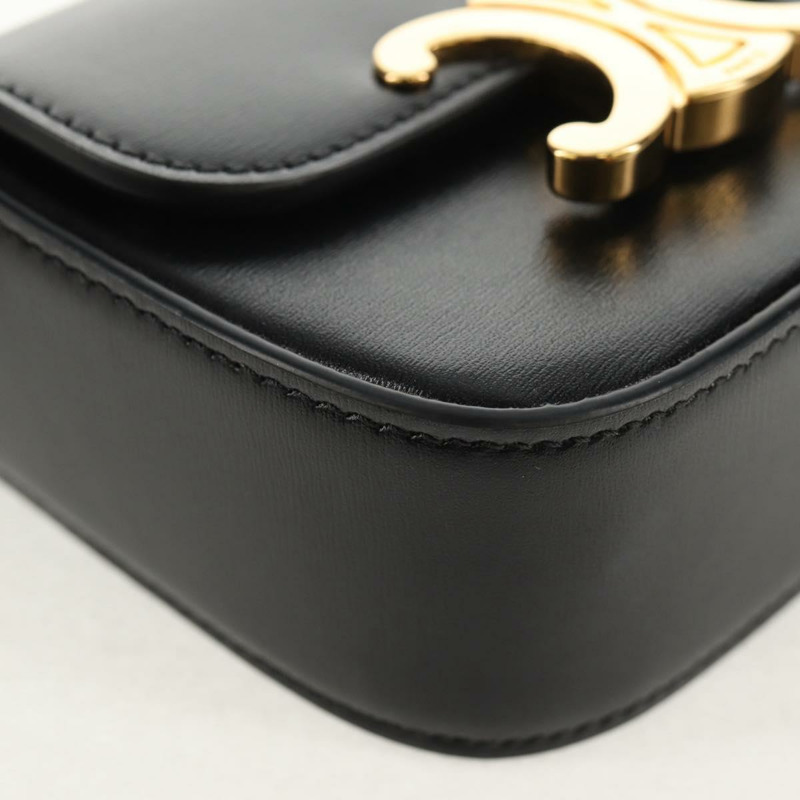 【日本直送】CELINE 迷你 Triomphe 單肩包 黑色金色皮革 Auth TR156-9