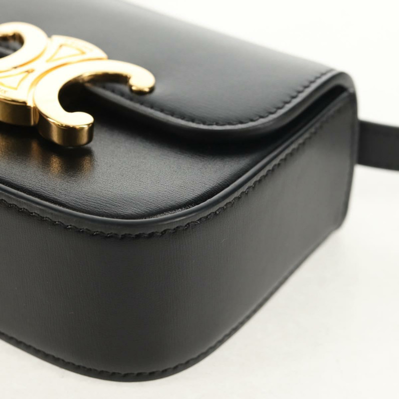 【日本直送】CELINE 迷你 Triomphe 單肩包 黑色金色皮革 Auth TR156-10