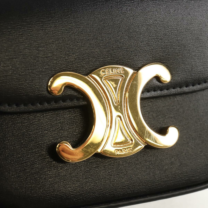 【日本直送】CELINE 迷你 Triomphe 單肩包 黑色金色皮革 Auth TR156-13