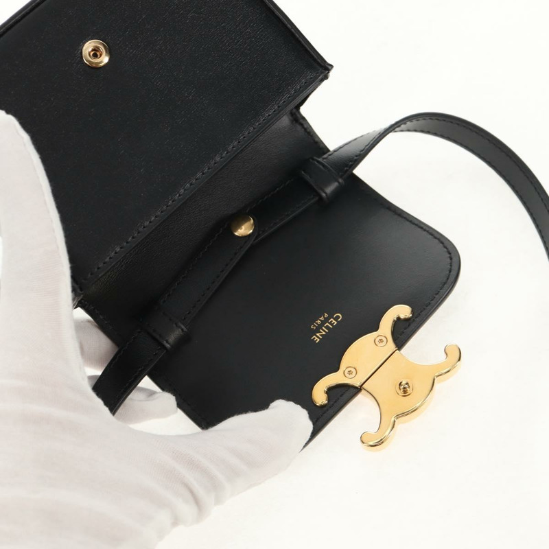 【日本直送】CELINE 迷你 Triomphe 單肩包 黑色金色皮革 Auth TR156-14