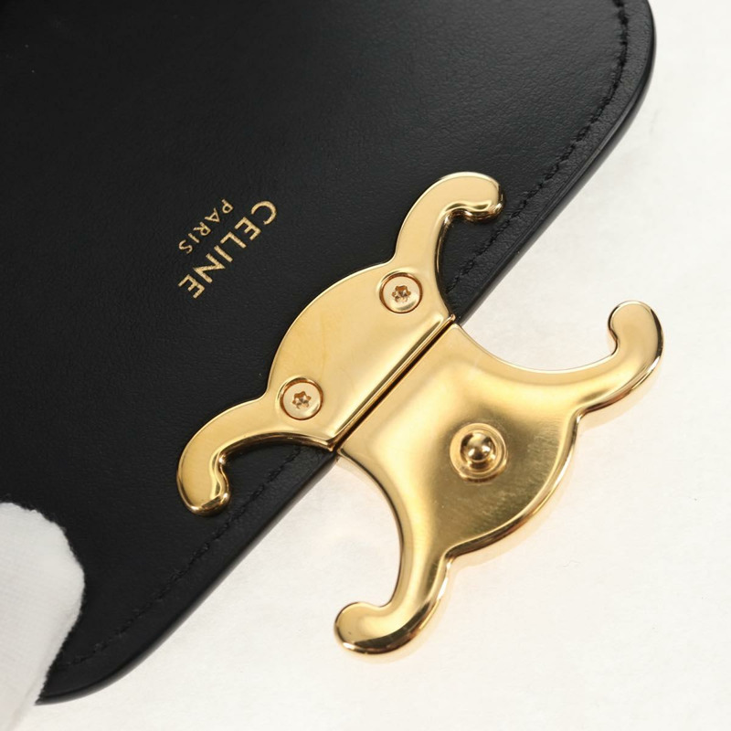 【日本直送】CELINE 迷你 Triomphe 單肩包 黑色金色皮革 Auth TR156-15