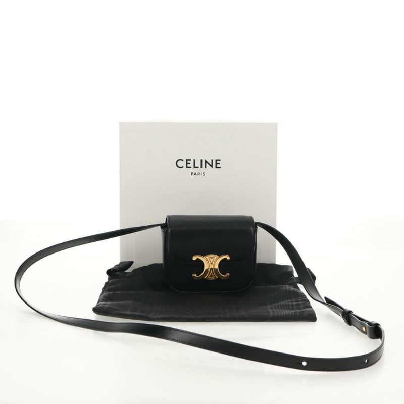 【日本直送】CELINE 迷你 Triomphe 單肩包 黑色金色皮革 Auth TR156-20