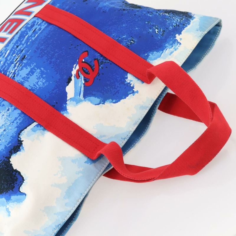 【日本直送】香奈兒 Surfline 帆布手提包,藍白紅 CC Auth mr2068V-5